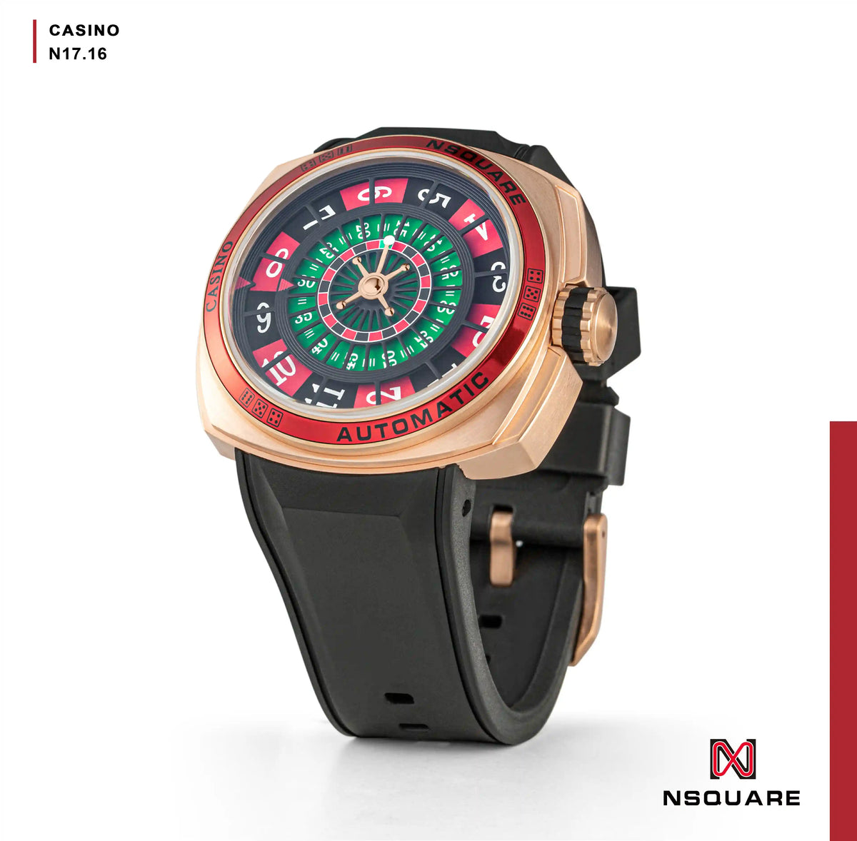 NSQUARE CASINO Automatic Watch Black/RG Limited