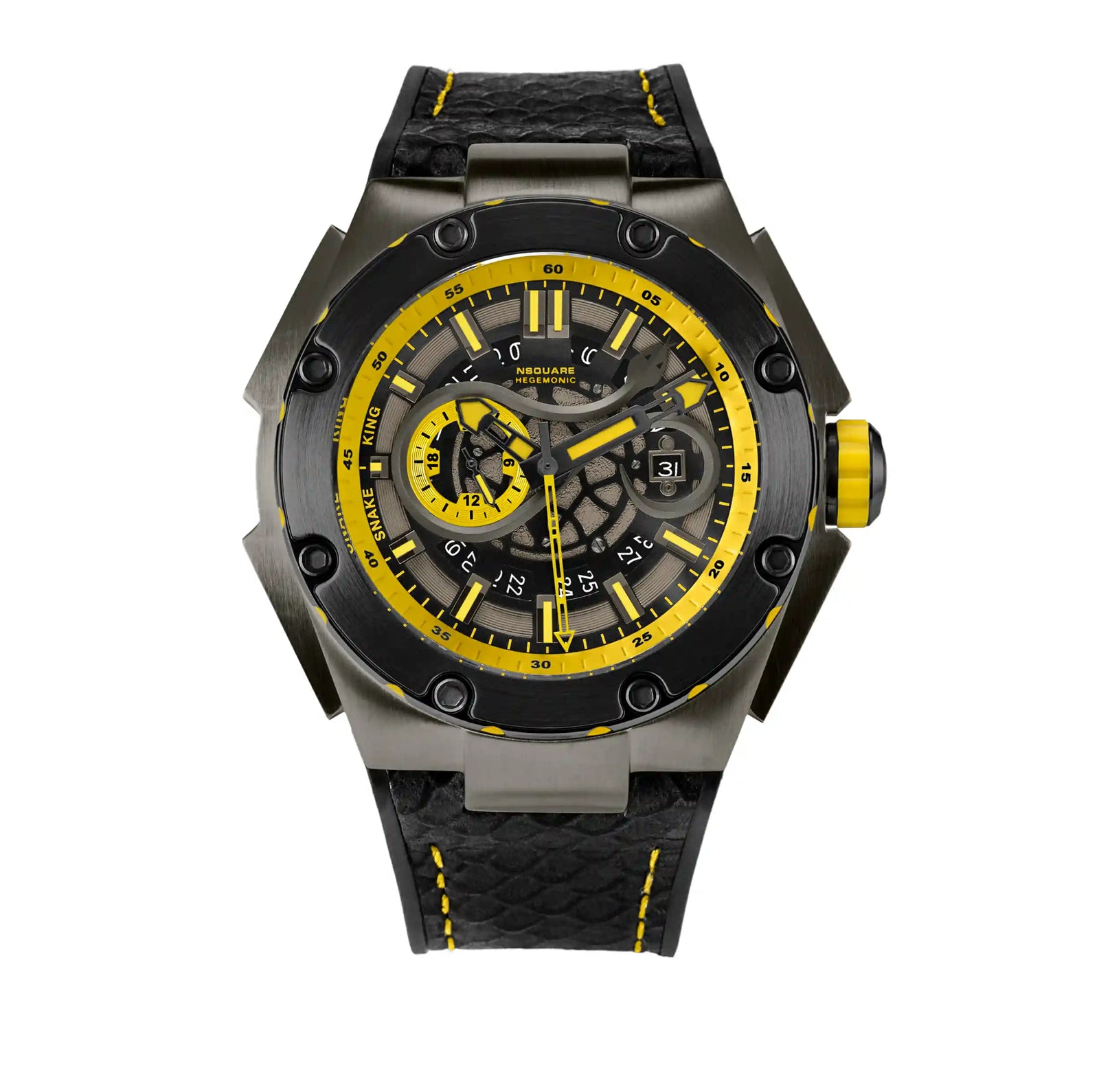 NSQUARE SnakeKing Automatic Watch-46mm N10.3 Gray/Tour Yellow/Black|蛇皇系列 自動錶-46毫米 N10.3 灰色/旅行黃/黑色