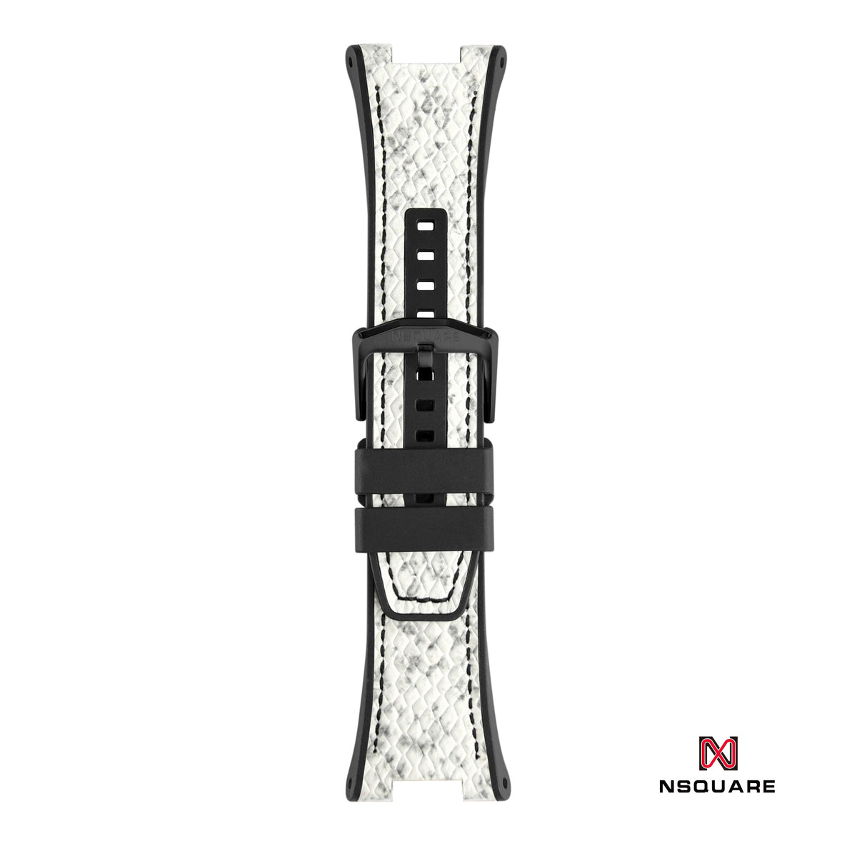 N51.2 Dual Material - White (Dual Colour) Snake Embossing Pattern Leather with Black Rubber Strap|N51.2 雙材質 - 白色(雙色)蟒蛇壓花圖案皮和黑色橡膠帶
