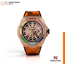 Load image into Gallery viewer, N51.9 Dual Material - Dual-colour: Orange Snake Embossing Pattern Leather with Black Rubber Strap|N51.9 雙材質 - 雙色: 橙色蟒蛇壓花圖案皮和黑色橡膠帶