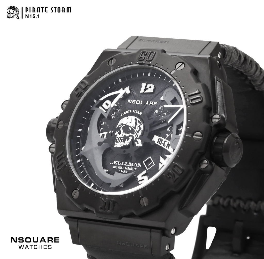NSQUARE PirateStorm Automatic Watch - 48mm N15.1 All Black|海盜風暴 自動錶 - 48mm N15.1 黑色