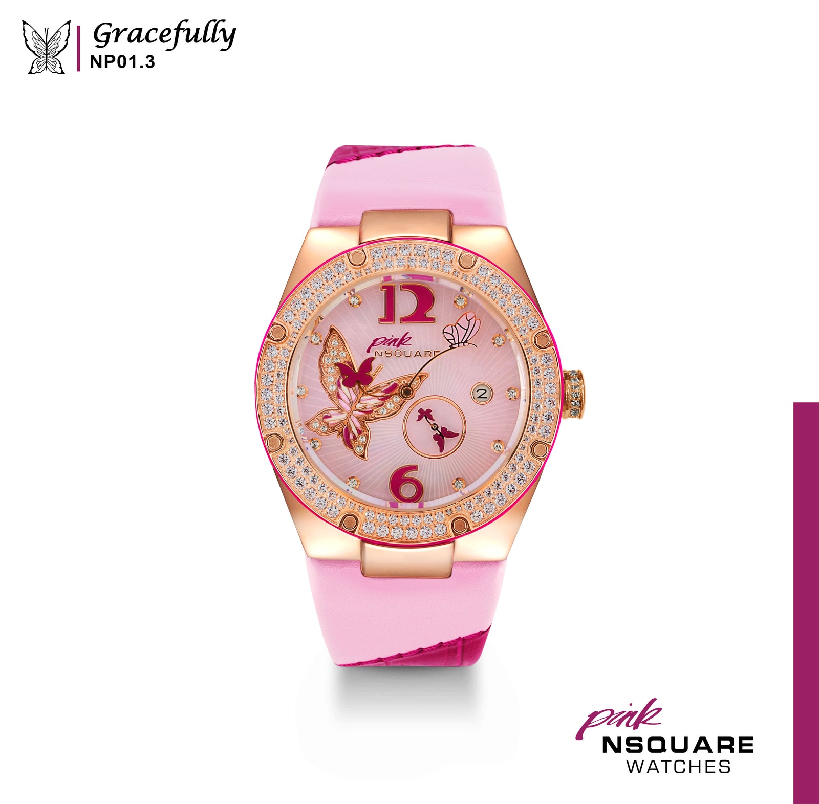 NSQUARE PINK Gracefully Automatic Watch-40mm NP01.3|NSQUARE PINK 蝴蝶系列 自動錶-40毫米 NP01.3