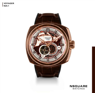 NSQUARE VOYAGER Automatic Watch -51mm  N25.1 RG/Brown|NSQUARE 旅遊者 自動錶-51毫米  N25.1 玫瑰金色/棕啡色