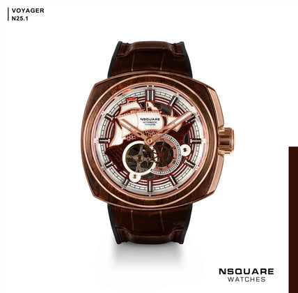 NSQUARE VOYAGER Automatic Watch -51mm N25.1 RG/Brown|NSQUARE 旅遊者 自動表-51毫米 N25.1 玫瑰金色/棕咖啡色