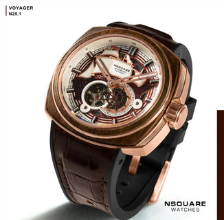 NSQUARE VOYAGER Automatic Watch -51mm  N25.1 RG/Brown|NSQUARE 旅遊者 自動錶-51毫米  N25.1 玫瑰金色/棕啡色