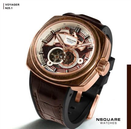 NSQUARE VOYAGER Automatic Watch -51mm N25.1 RG/Brown|NSQUARE 旅遊者 自動表-51毫米 N25.1 玫瑰金色/棕咖啡色