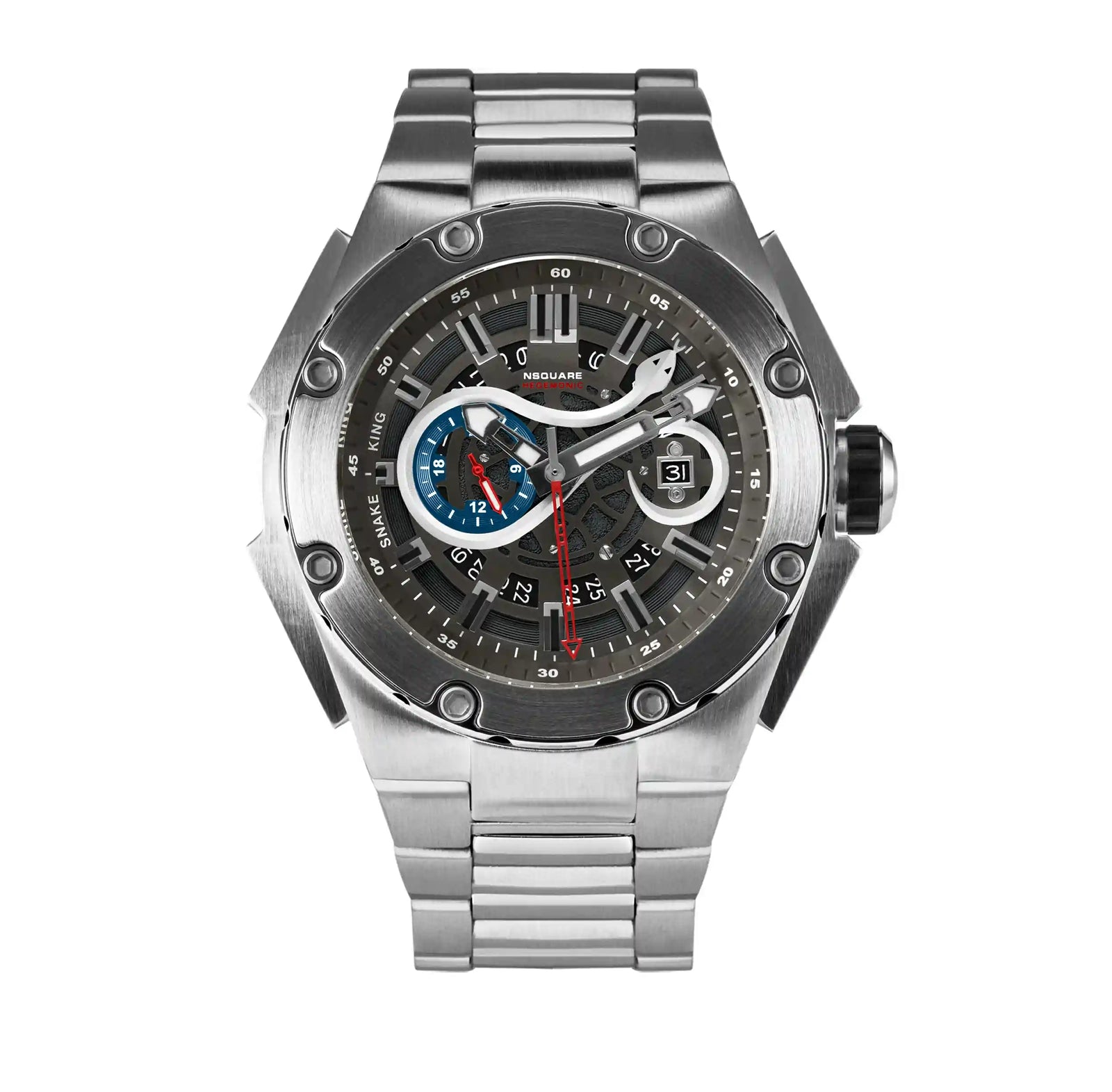 NSQUARE SnakeKing Automatic Watch-46mm N10.7 Cool Grey/SS Bracelet|蛇皇系列 自動錶-46毫米 N10.7 冷灰/不銹鋼錶鏈帶