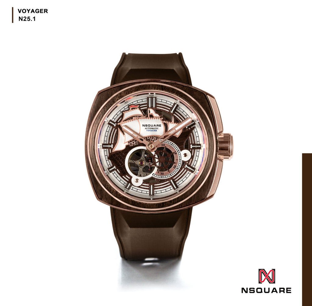 NSQUARE VOYAGER Automatic Watch -51mm  N25.1 RG/Brown|NSQUARE 旅遊者 自動錶-51毫米  N25.1 玫瑰金色/棕啡色