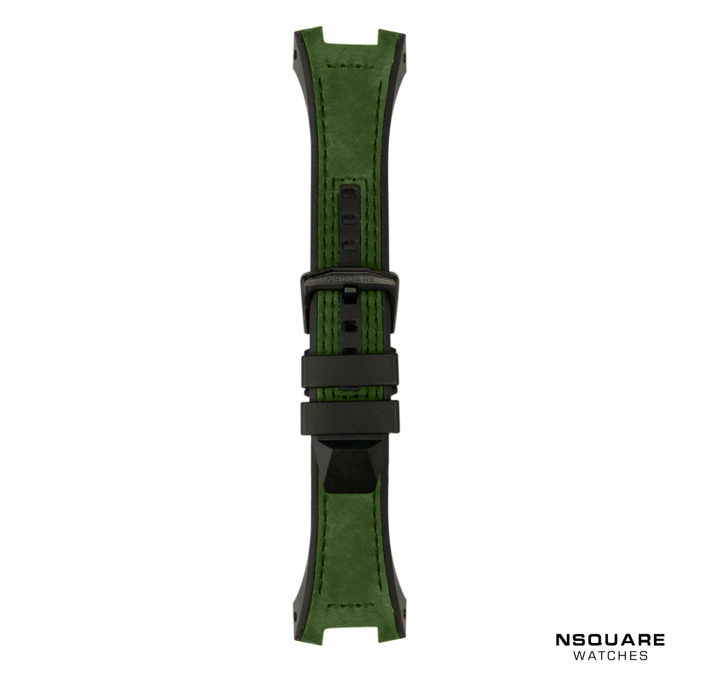 N03.2 Dual-material - Green Leather with Black Rubber Strap|N03.2 雙材質 - 綠色真皮和黑色橡膠帶