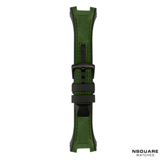 N03.2 Dual-material - Green Leather with Black Rubber Strap|N03.2 雙材質 - 綠色真皮和黑色橡膠帶