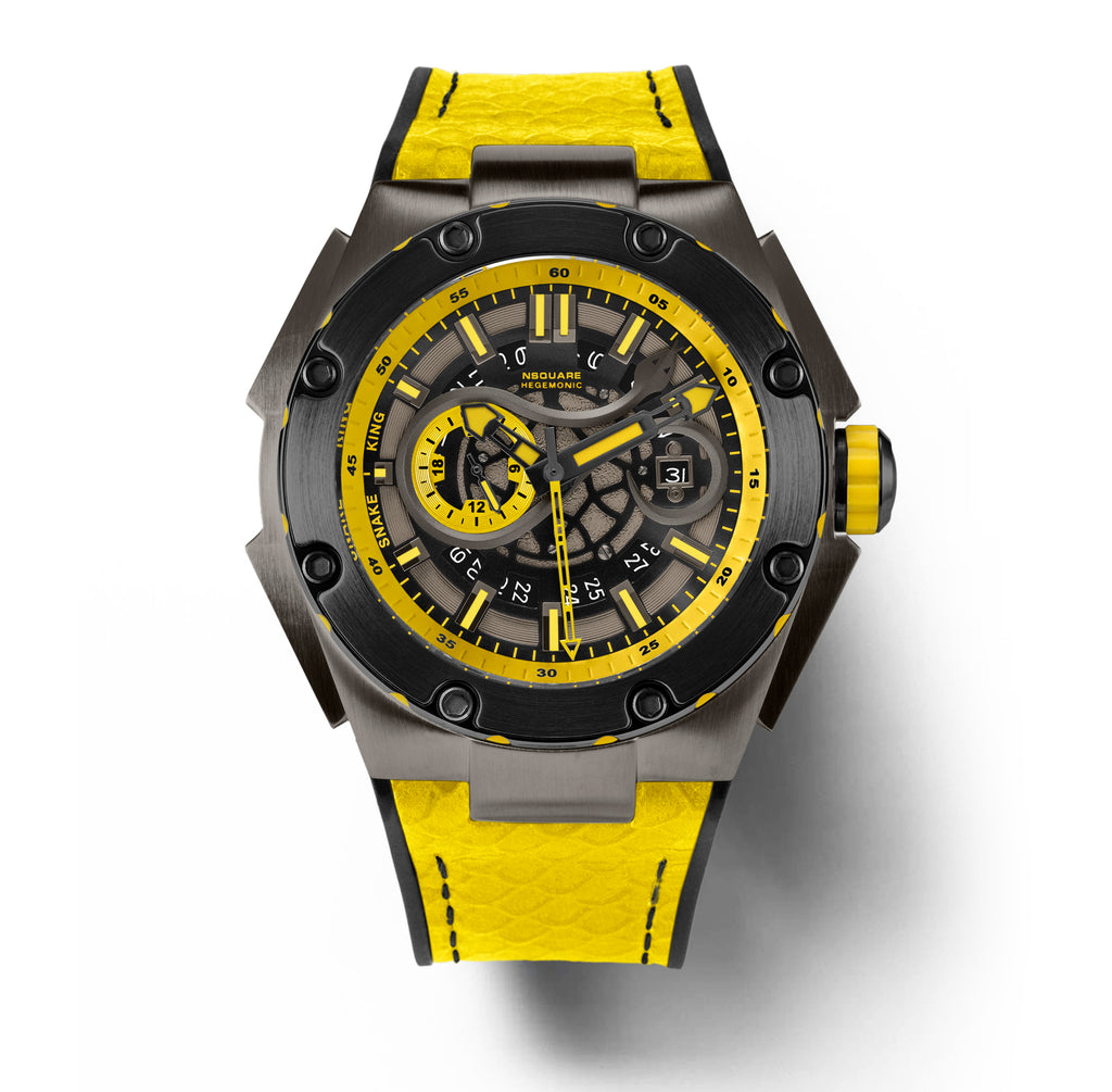 NSQUARE SnakeKing Automatic Watch-46mm N10.3 Grey/Tour Yellow/Black|蛇皇系列 自動表-46毫米 N10.3 灰色/旅行黃/黑色