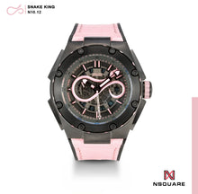 Load image into Gallery viewer, N10.12 Dual Material - Pink Snake Embossing Pattern Leather with Black Rubber Strap|N10.12 雙材質 - 粉紅色蟒蛇壓花圖案皮和黑色橡膠帶
