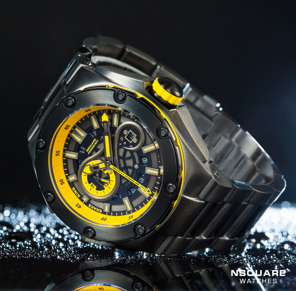 NSQUARE SnakeKing Automatic Watch-46mm N10.3 Gray/Yellow/GrayBracelet|蛇皇系列 自動錶-46毫米 N10.3 灰/黃/灰錶鏈帶