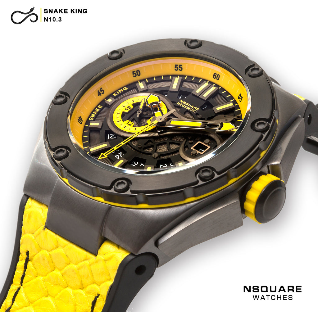 NSQUARE SnakeKing Automatic Watch-46mm N10.3 Grey/Tour Yellow|蛇皇系列 自動表-46毫米 N10.3灰/旅行黃