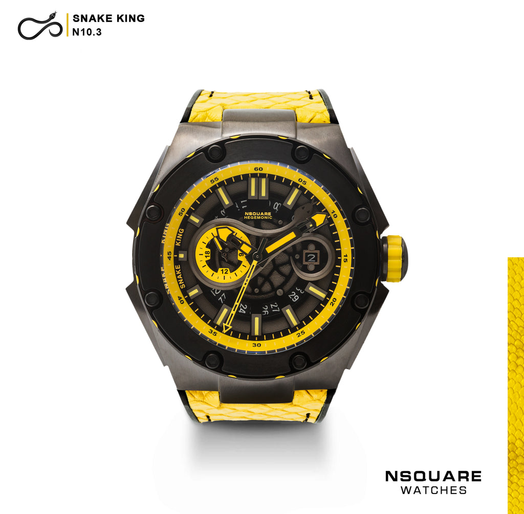 NSQUARE SnakeKing Automatic Watch-46mm N10.3 Grey/Tour Yellow|蛇皇系列 自動表-46毫米 N10.3灰/旅行黃