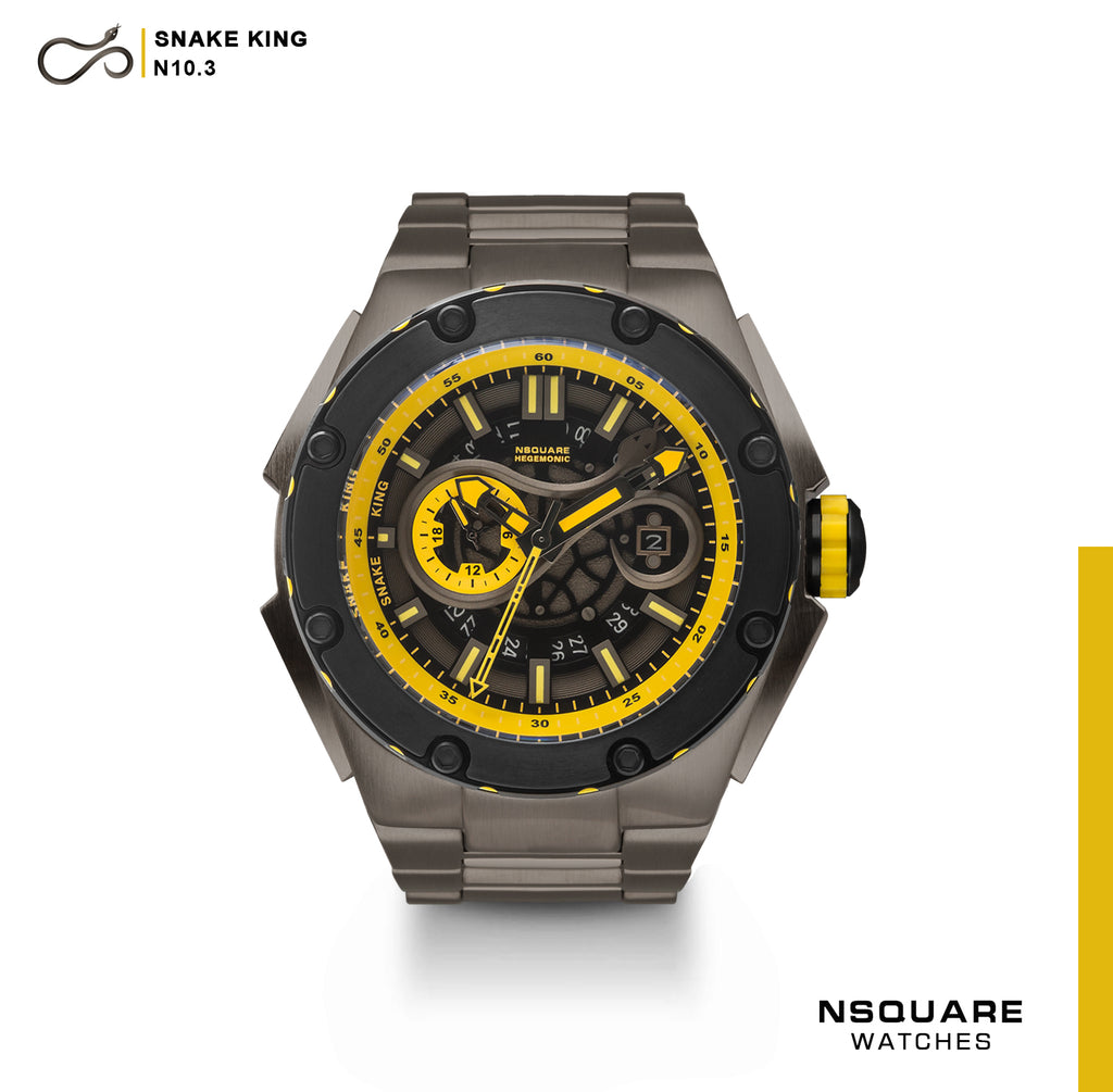 NSQUARE SnakeKing Automatic Watch-46mm N10.3 Gray/Yellow/GrayBracelet|蛇皇系列 自動表-46毫米 N10.3 灰/黃/灰錶鍊帶