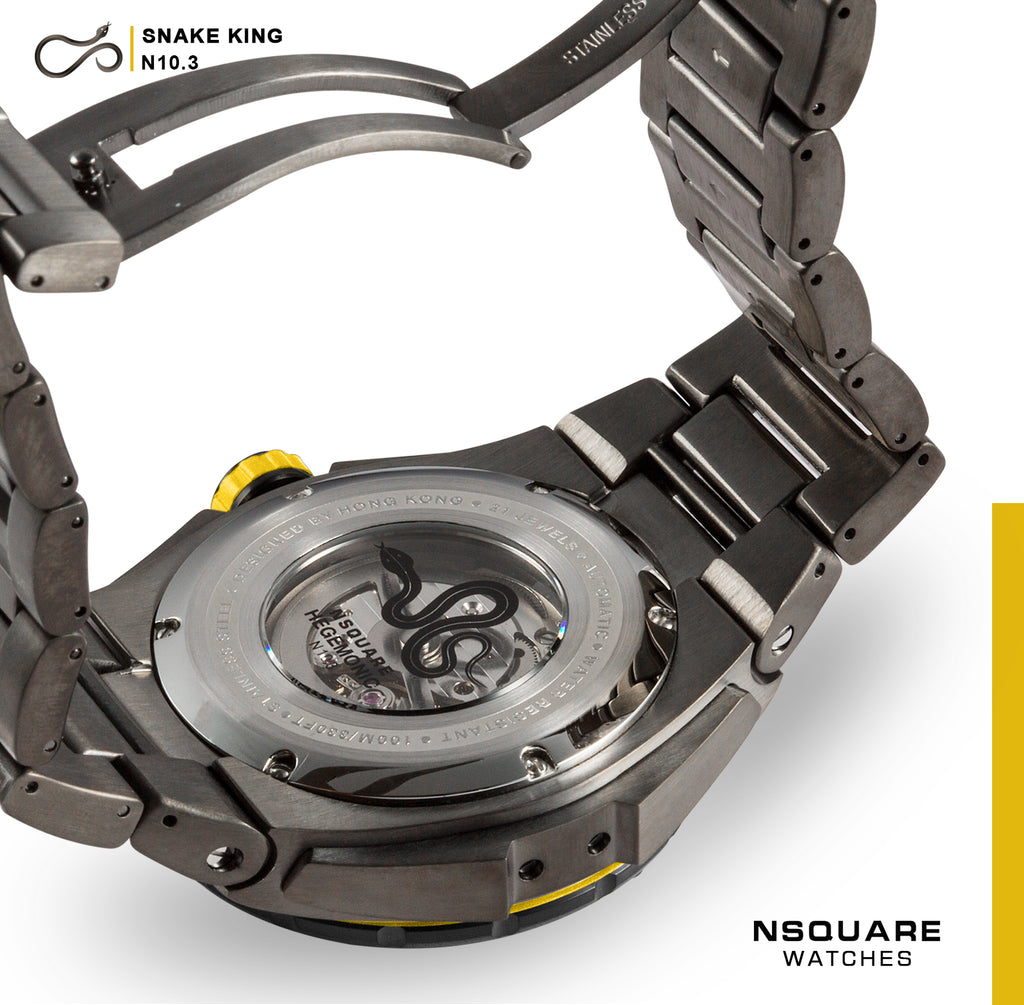 NSQUARE SnakeKing Automatic Watch-46mm N10.3 Gray/Yellow/GrayBracelet|蛇皇系列 自動錶-46毫米 N10.3 灰/黃/灰錶鏈帶