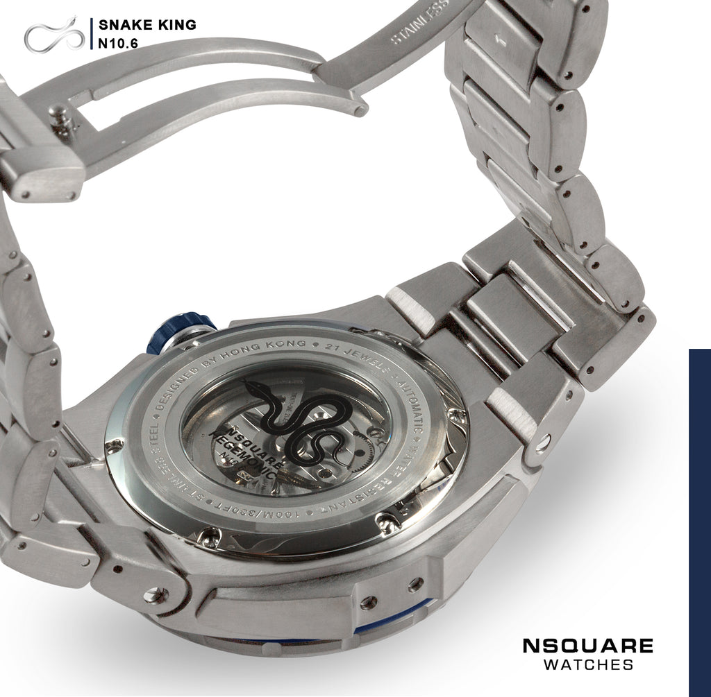 NSQUARE SnakeKing Automatic Watch-46mm N10.6 Blue Steel/SS Bracelet|蛇皇系列 自動表-46毫米 N10.6 鋼藍色/不金屬錶鍊
