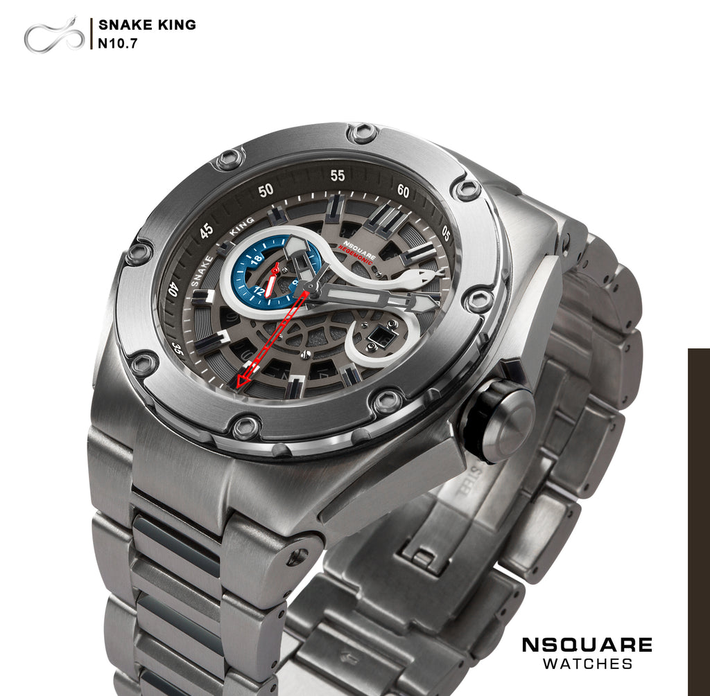 NSQUARE SnakeKing Automatic Watch-46mm N10.7 Cool Grey/SS Bracelet|蛇皇系列 自動錶-46毫米 N10.7 冷灰/不銹鋼錶鏈帶