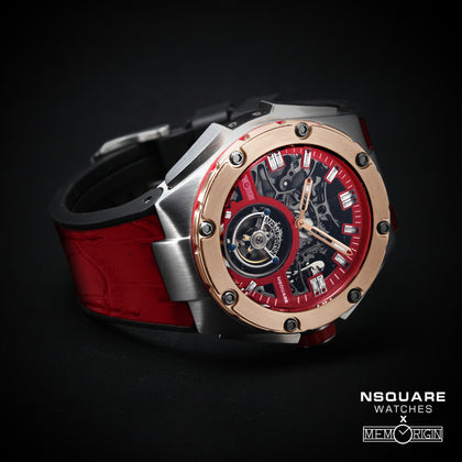 NSQUARE NM01-TOURBILLON Watch - 46mm N35.1 SS/RG/Red|NM01-陀飛輪 46毫米 N35.1 不鋒鋼/玫瑰金/紅