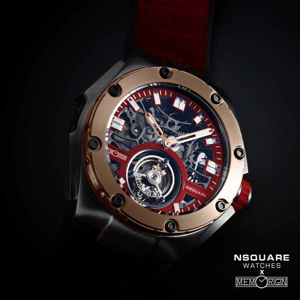 NSQUARE NM01-TOURBILLON Watch - 46mm N35.1 SS/RG/Red|NM01-陀飛輪 46毫米 N35.1 不鋒鋼/玫瑰金/紅