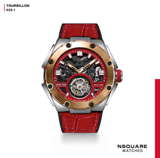 NSQUARE NM01-TOURBILLON Watch - 46mm N35.1 SS/RG/Red|NM01-陀飛輪 46毫米 N35.1 不鋒鋼/玫瑰金/紅