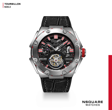 NSQUARE NM01-TOURBILLON Watch - 46mm N35.2 SS/Black|NM01-陀飛輪 46毫米 N35.2不鋒鋼/黑色