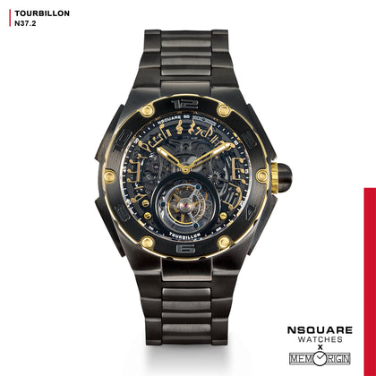 NSQUARE N37.2羅納德系列-TOURBILLON Watch - 46mm Gold/Black/Bracelet|N37.2鄭中基系列-陀飛輪46毫米金/黑/鋼錶鍊