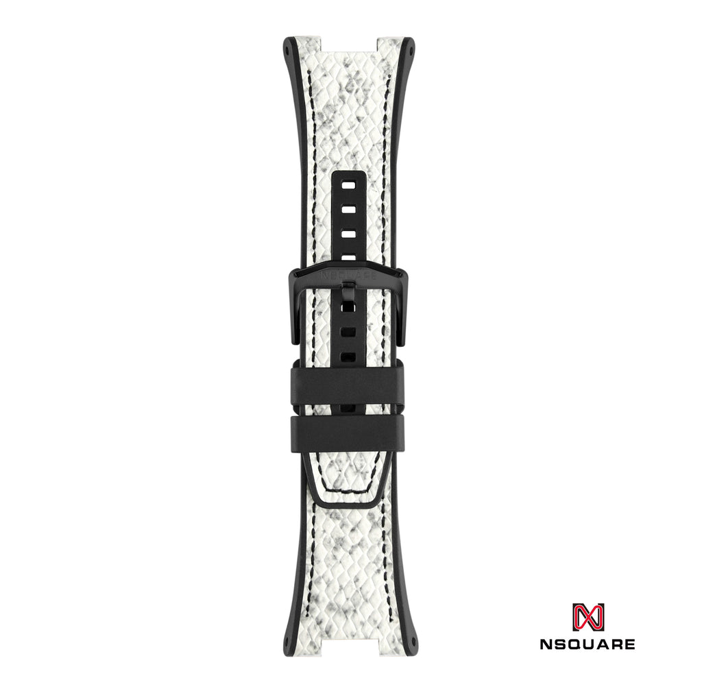 N51.2 雙材質 - 白色（雙色）蟒蛇壓花圖案皮和黑色橡膠帶