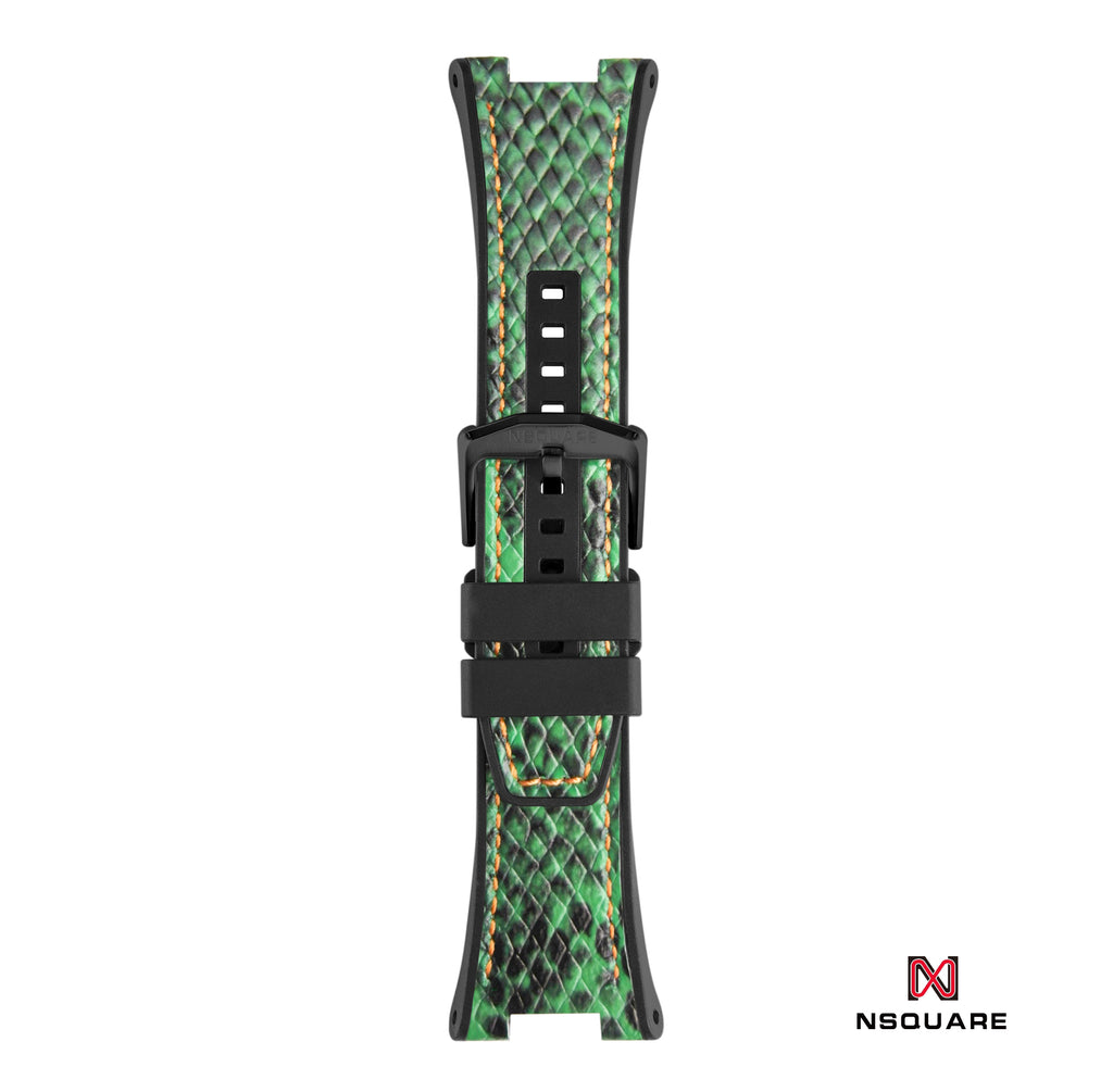 N51.5 雙材質 - 綠/黑色蟒蛇壓花圖案皮和黑色橡膠帶