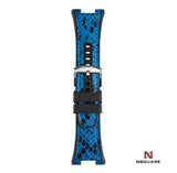 N51.7 雙材質 - 藍/黑色蟒蛇壓花圖案皮和黑色橡膠帶