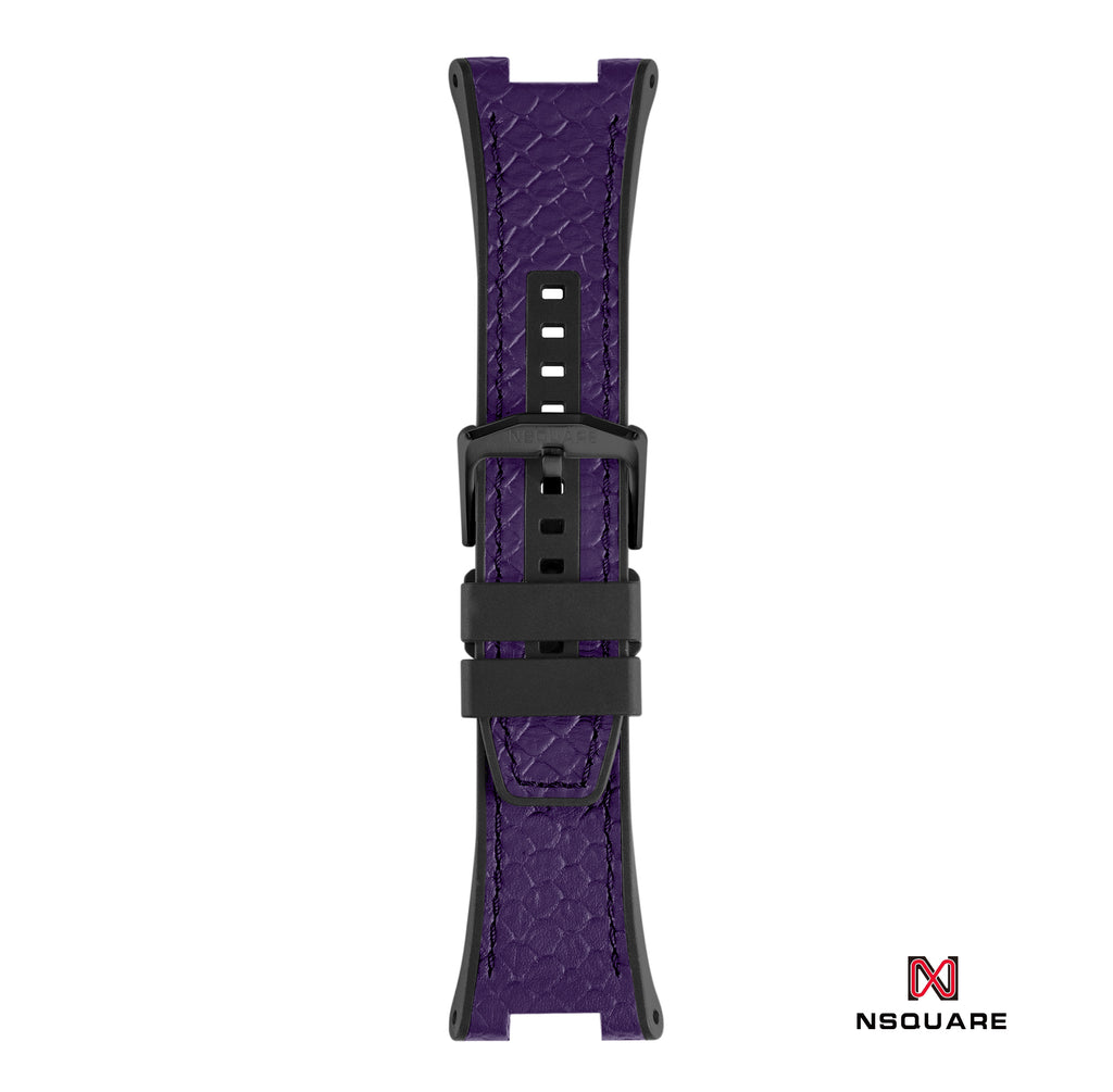 N51.8 雙材質 - 紫色蟒蛇壓花圖案皮和黑色橡膠帶