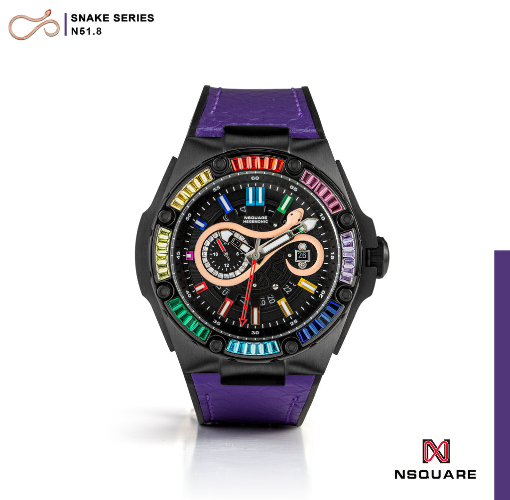 N51.8 Dual Material - Purple Snake Embossing Pattern Leather with Black Rubber Strap|N51.8 雙材質 - 紫色蟒蛇壓花圖案皮和黑色橡膠帶