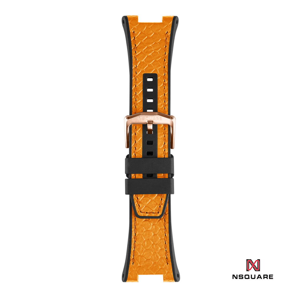 N51.9 雙材質 - 橙色蟒蛇壓花圖案皮和黑色橡膠帶