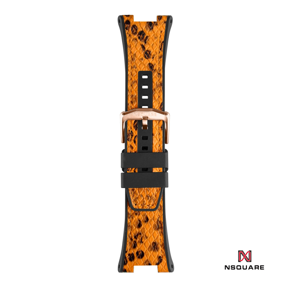 N51.9 雙材質 - 雙色: 橙色蟒蛇壓花圖案皮和黑色橡膠帶