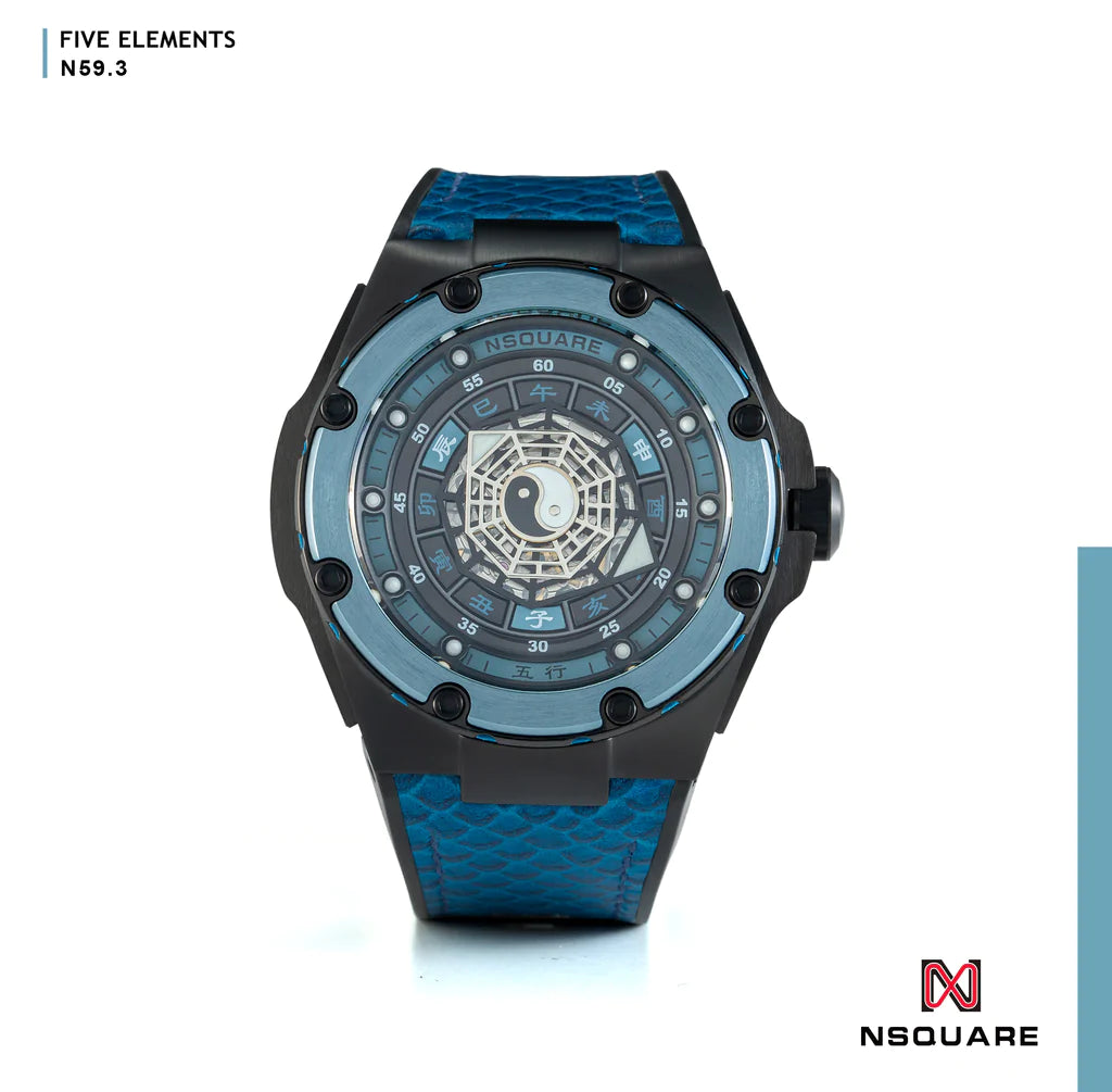 N59.3 Dual Material - Blue Leather with Black Rubber Strap|N59.3 雙材質 - 藍色皮和黑色橡膠帶