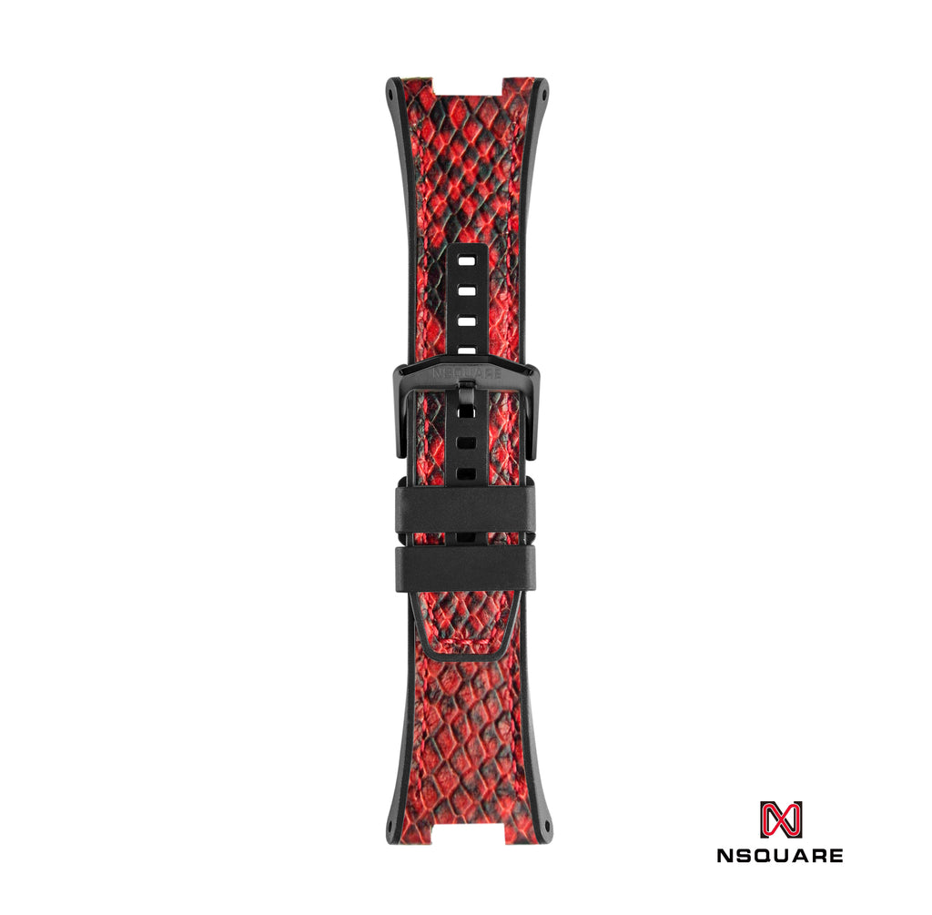 N59.4 Dual Material - 紅色皮革配黑色橡膠錶帶|N59.4 雙材質 - 紅色皮和黑色橡膠帶