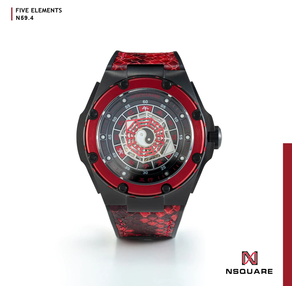 N59.4 Dual Material - Red Leather with Black Rubber Strap|N59.4 雙材質 - 紅色皮和黑色橡膠帶