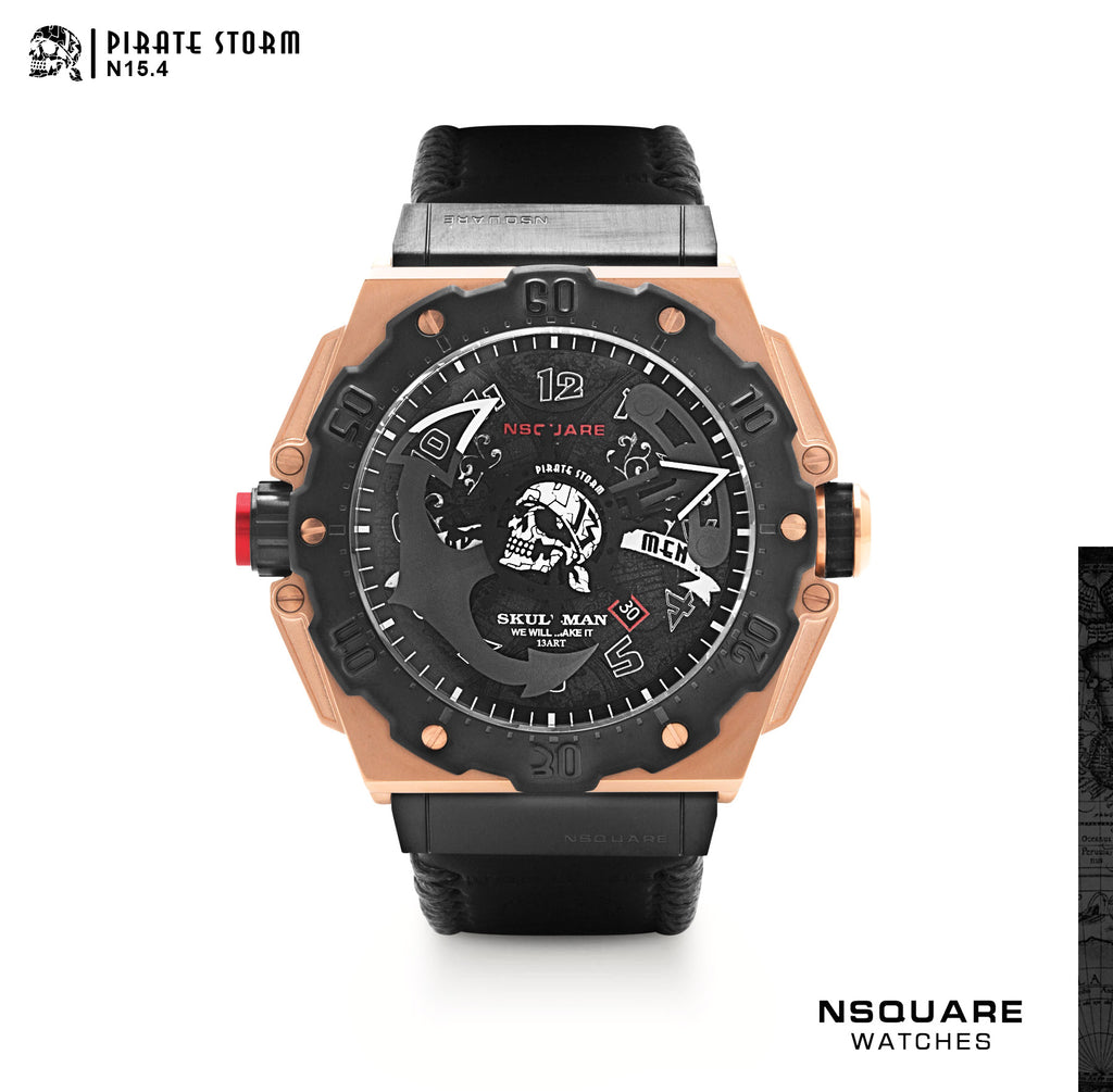 NSQUARE PirateStorm Automatic Watch - 48mm N15.4 BLACK/RG|海盜風暴 自動錶 - 48mm N15.4 黑色/玫瑰金色