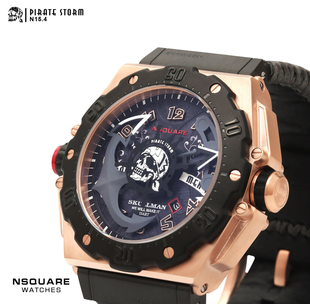 NSQUARE PirateStorm Automatic Watch - 48mm N15.4 BLACK/RG|海盜風暴 自動錶 - 48mm N15.4 黑色/玫瑰金色