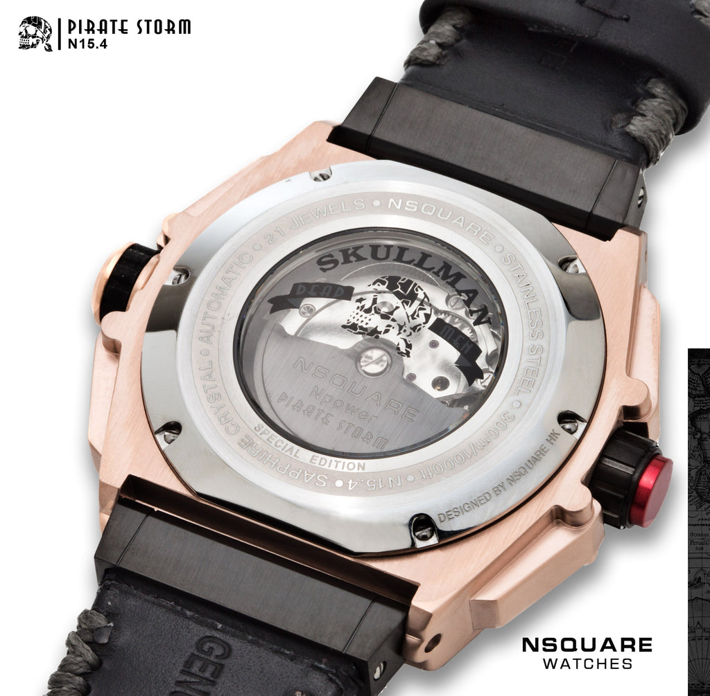 NSQUARE PirateStorm Automatic Watch - 48mm N15.4 BLACK/RG|海盜風暴 自動錶 - 48mm N15.4 黑色/玫瑰金色