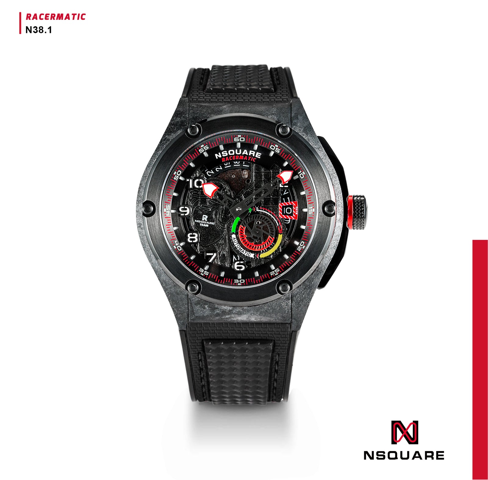 NSQUARE Racermatic Automatic N38.1 BLACK/BLACK|NSQUARE競賽者系列 自動錶N38.1 黑色/黑色