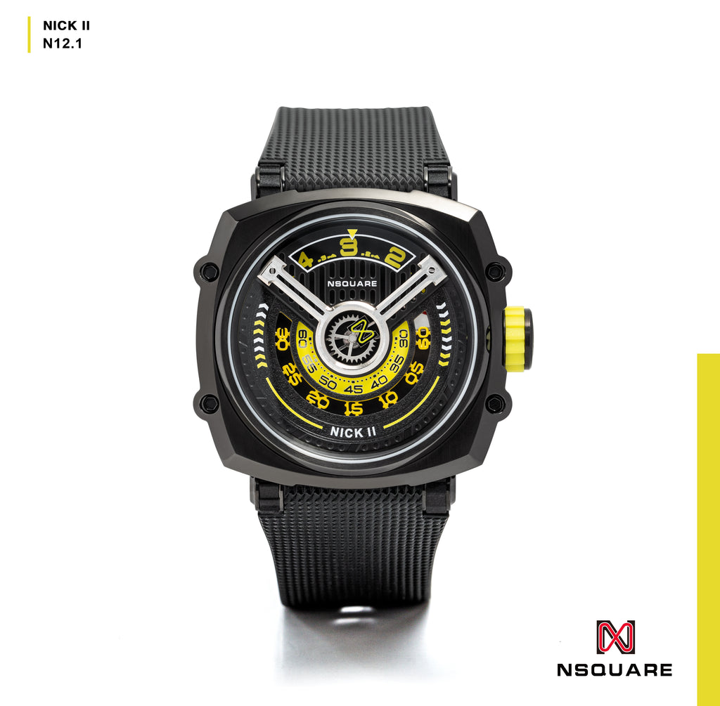 NSQUARE NICK II AUTOMATIC WATCH 45MM N12.1 BLACK/YELLOW |NSQUARE NICK II自動腕錶 45毫米 N12.1 黑色/黃色