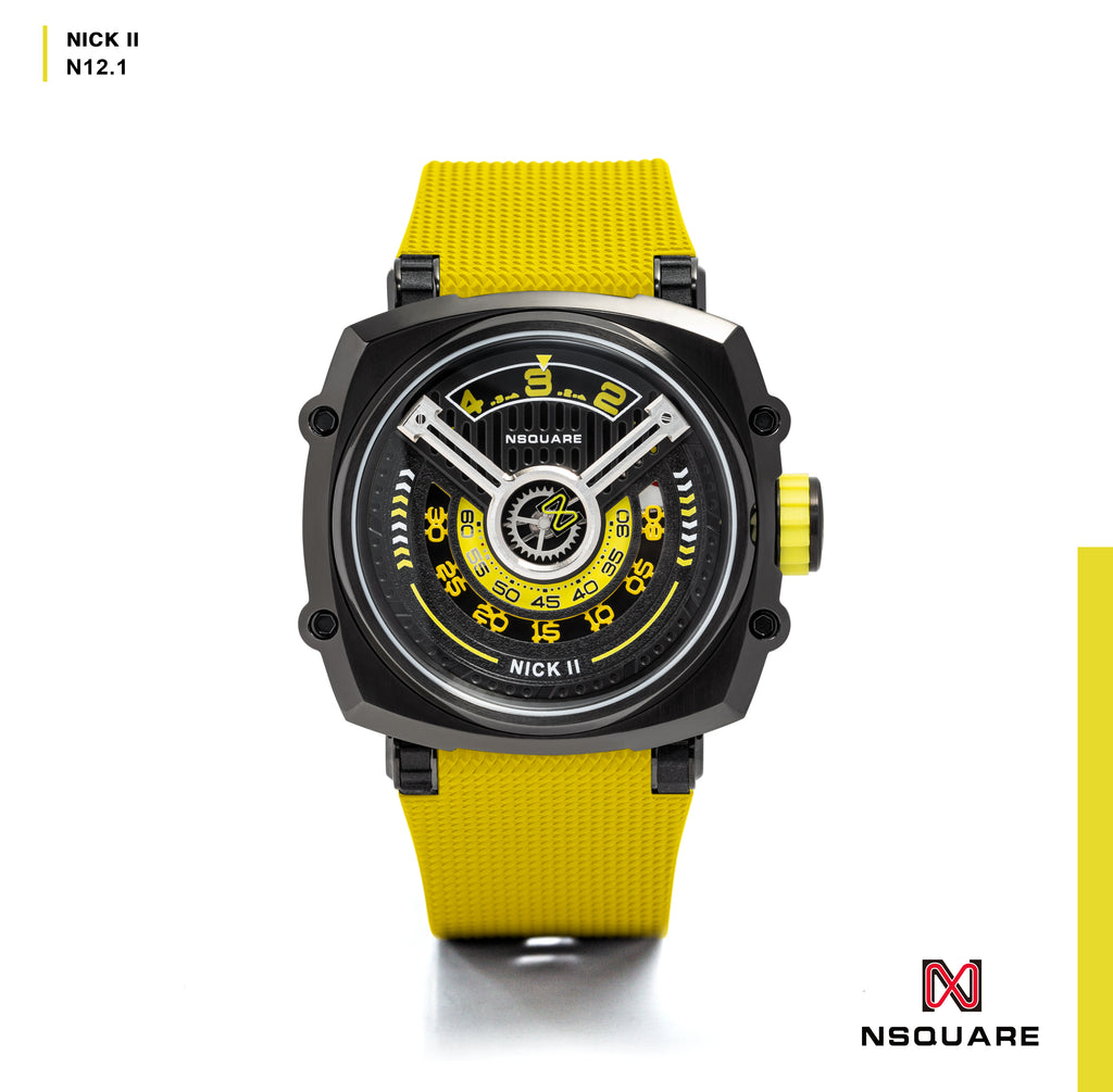 NSQUARE NICK II AUTOMATIC WATCH 45MM N12.1 BLACK/YELLOW/YELLOW |NSQUARE NICK II自動腕錶 45毫米 N12.1 黑色/黃色/黃色