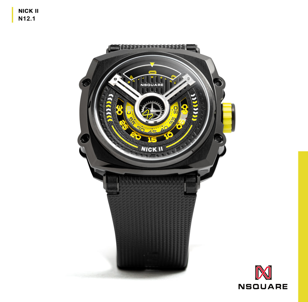 NSQUARE NICK II AUTOMATIC WATCH 45MM N12.1 BLACK/YELLOW |NSQUARE NICK II自動錶 45毫米 N12.1 黑色/黃色