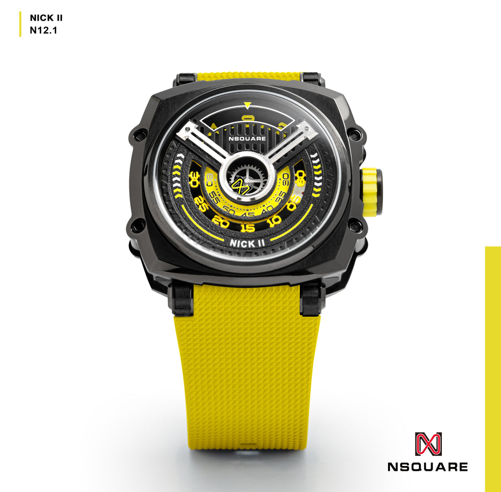 NSQUARE NICK II AUTOMATIC WATCH 45MM N12.1 BLACK/YELLOW/YELLOW |NSQUARE NICK II自動腕錶 45毫米 N12.1 黑色/黃色/黃色