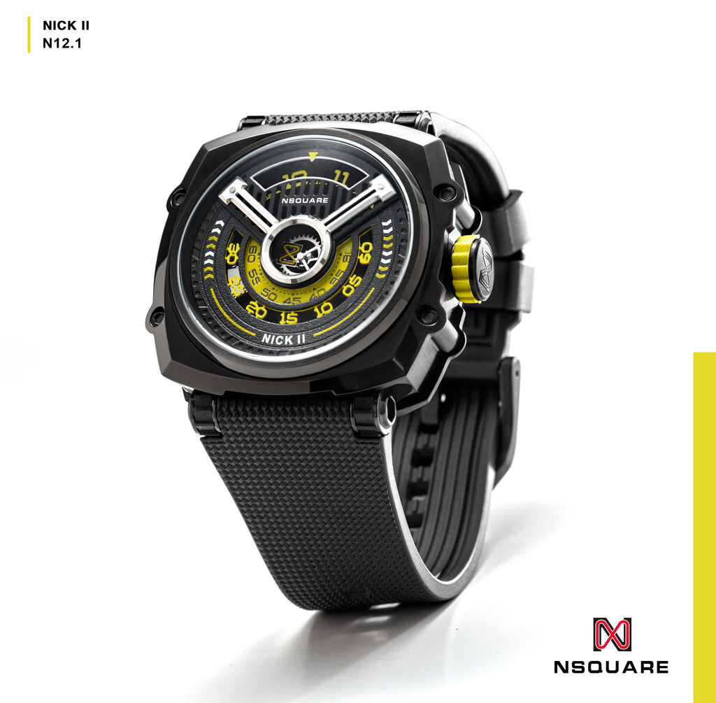 NSQUARE NICK II AUTOMATIC WATCH 45MM N12.1 BLACK/YELLOW |NSQUARE NICK II自動腕錶 45毫米 N12.1 黑色/黃色