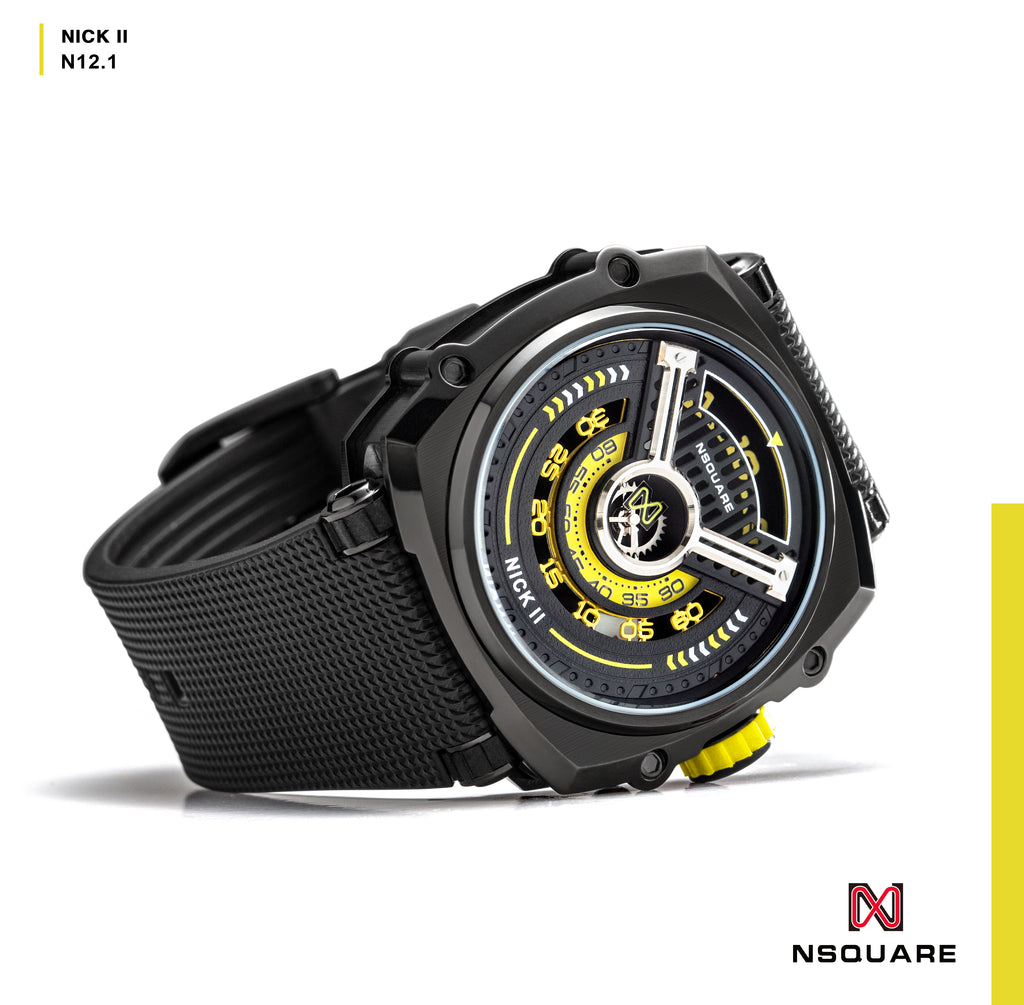 NSQUARE NICK II AUTOMATIC WATCH 45MM N12.1 BLACK/YELLOW |NSQUARE NICK II自動腕錶 45毫米 N12.1 黑色/黃色