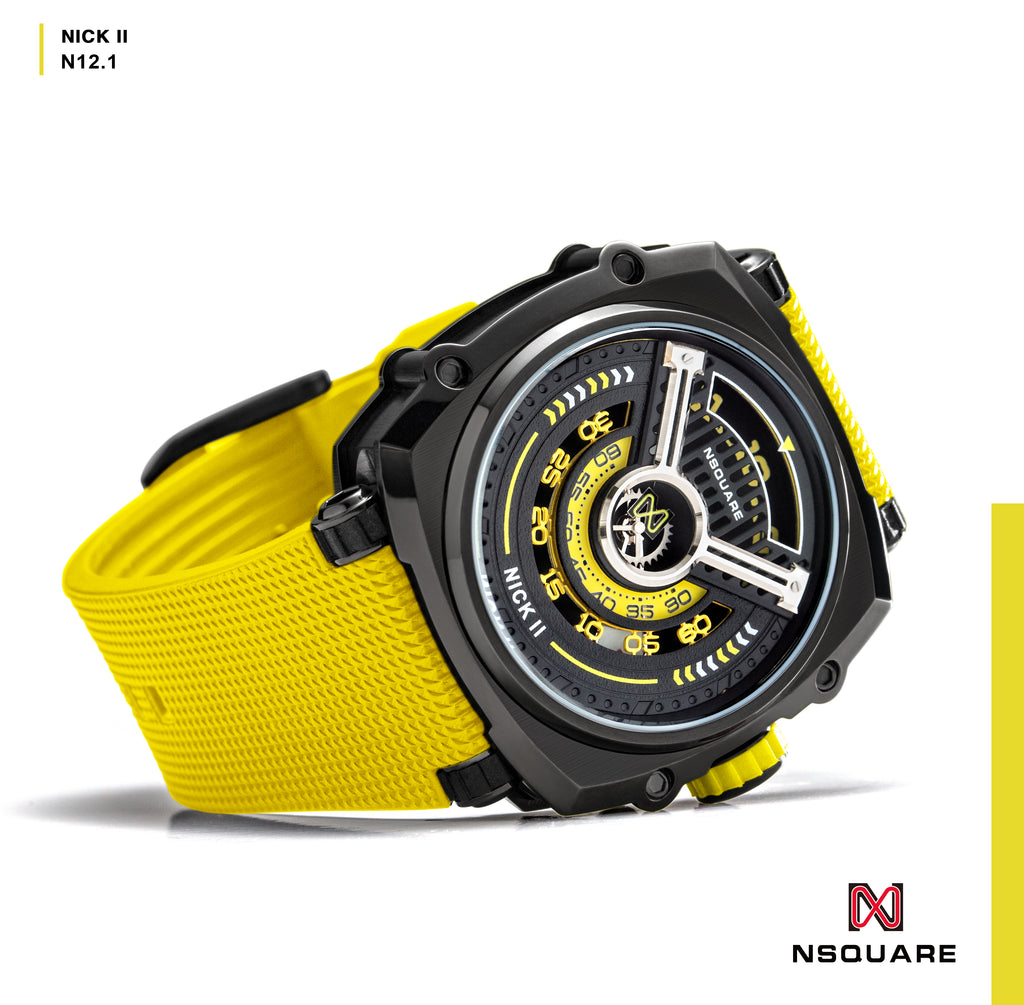 NSQUARE NICK II AUTOMATIC WATCH 45MM N12.1 BLACK/YELLOW/YELLOW |NSQUARE NICK II自動錶 45毫米 N12.1 黑色/黃色/黃色