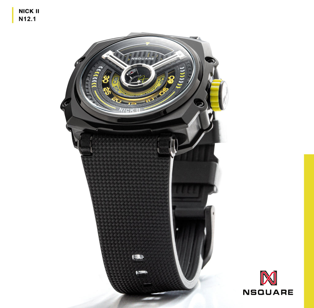 NSQUARE NICK II AUTOMATIC WATCH 45MM N12.1 BLACK/YELLOW |NSQUARE NICK II自動錶 45毫米 N12.1 黑色/黃色